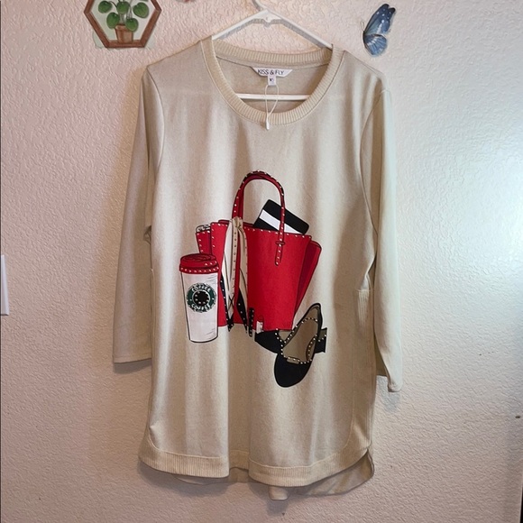 Cream Graphic 3/4 Sleeve Tunic Top - Picture 9 of 9